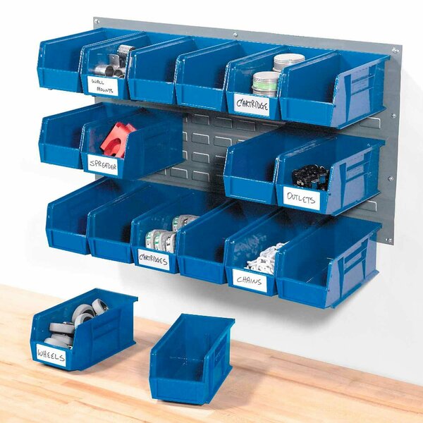 Global Industrial Wall Bin Rack Panel 36 x19, 18 Blue 5-1/2x11x5 Stacking Bins 550201BL